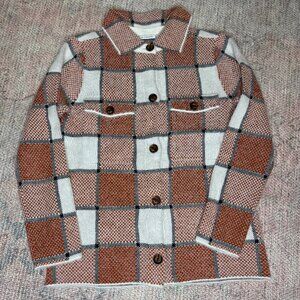 Staccato Brown/Orange, Black, and White Plaid Button-Down Shirt Shacket S